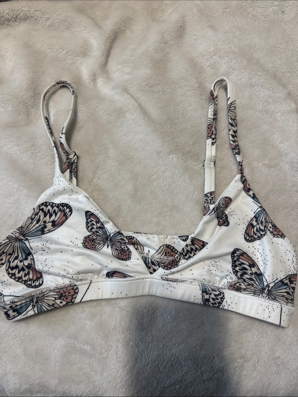 White Butterfly Print Bralette with Adjustable Straps